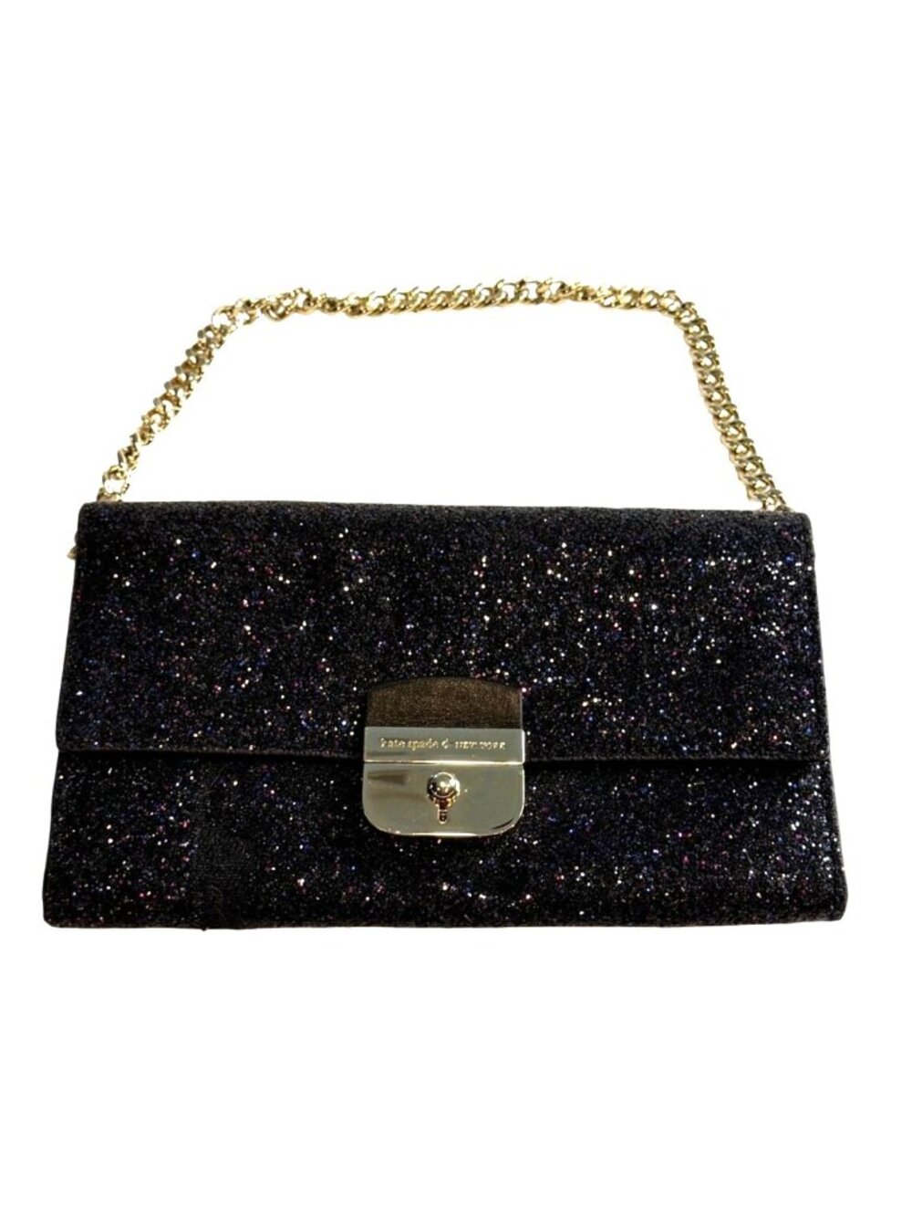 Kate Spade Milou Sunset Lane Glitter Clutch Wallet Gold Chain WLRU324
